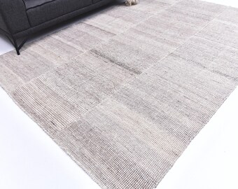 Handwoven Turkish Kilim Rug 6'10"x9'9": Brown Beige Southwestern Style