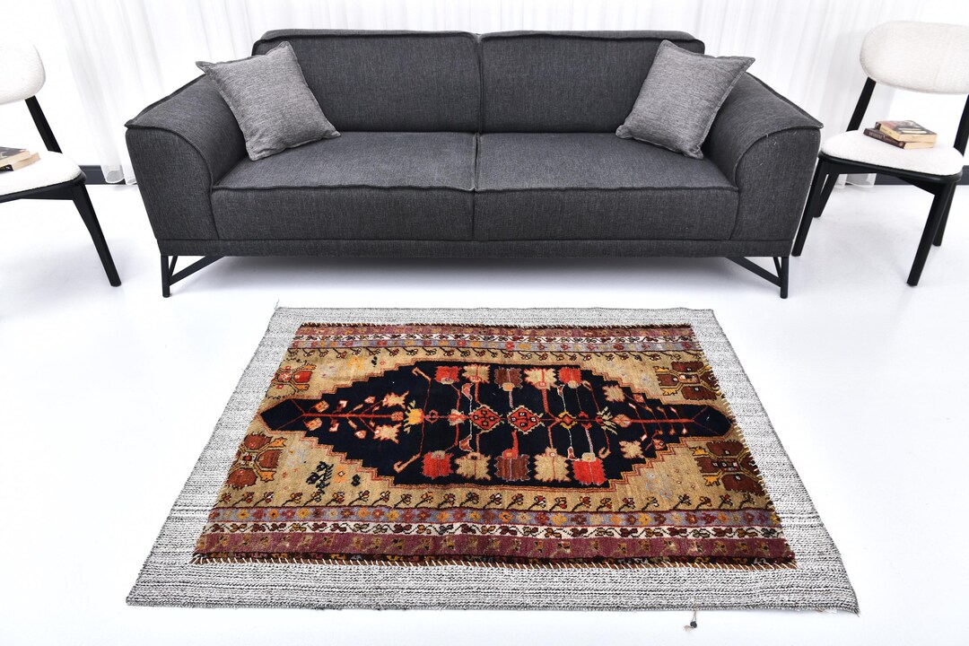 4x5 Vintage Flatweave Rug, 4x5 Antique Rug, 4x5 Wool Handwoven Kilim ...