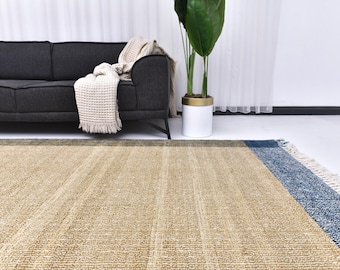 6x9 Wool Handwoven Kilim Rug, 6x9 Geometric Area Rug,  6x9 Kilim Rug, 6x9 Mustard Blue Kilim Rug, 6x9 Area Rug, Kithcen Rug, Farmhouse Rug
