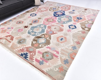 Alfombra Kilim turca vintage 8x10, alfombra Kilim tradicional, alfombra Kilim turca 8x10, alfombra de dormitorio de sala de estar, alfombras Kilim 8x10, alfombra Kilim suave
