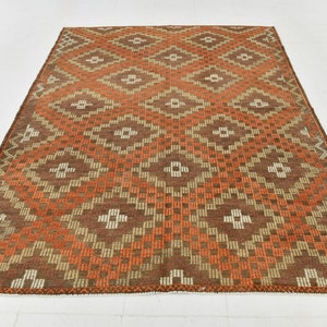 6x9 Area Rug, 6x9 Oushak Kilim, 6x9 Coral Orange Brown Tribal Kilim Rug, 6x9, Wıool Handmade Turkey, 6x9 Kilim Rug, Rug For Farmhouse Room