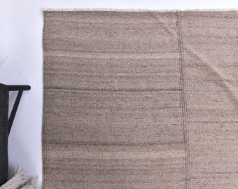 7x10 Oversize Brown Kilim Area Rug, 7x10 Modern Neutral Taupe Living Room Rug, Contemporary Block Pattern Home Decor, 7x10 Neutral Kilim Rug
