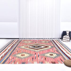 13x15 Area Rug, 13x15 Pink Brown Persian Kilim Rug, Oversized Kilim Rug, Extra Large Area Rug, 13x15 Rugs, Geometric Style, Kilim Rug 13x15