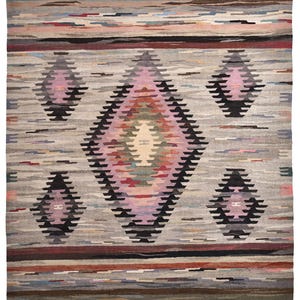 13x15 Area Rug, 13x15 Kilim Rug, 13x15 Burgundy & Pink Wool Jute Kilim Rug, Oversize Kilim Rug, Extra Large Area Rug, 13x15 Rug, Bohemian