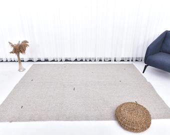 6x8 Area Rug, 6x8 Modern Kilim, 6x8 TURKISH VINTAGE KILIM Rug, Handmade Wool Jute Kilim, 6x8 Kilim Rug, White & Beige Tones Rug, Aesthetic