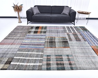 Alfombra 8x10, Alfombra Kilim 8x10, Alfombra KILIM VINTAGE TURCA 8x10, Alfombra Kilim de gran tamaño, Alfombra de área grande, Alfombra de área 8x10, Alfombra estética hecha a mano, Antigua