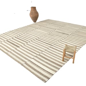 Tapis 10 x 13, tapis kilim moderne beige brun 10 x 13, tapis kilim surdimensionné, grand tapis, tapis 10 x 13, tapis tissé à la main en laine, moderne milieu du siècle