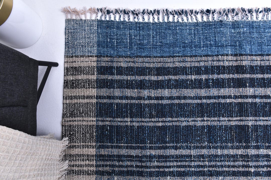 6x9 Handwoven Wool Kilim Rug, 6x9 Blue&white Scandinavian Flat Weave ...