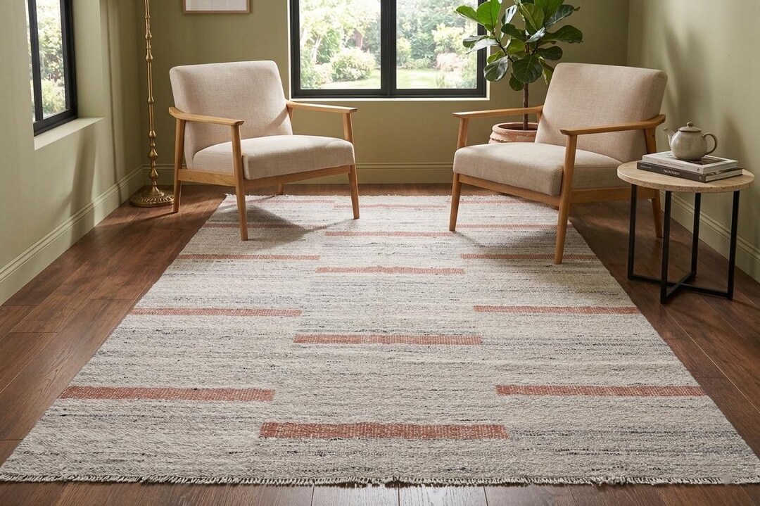 6x10 Handwoven Striped Kilim Rug, Light Brown Apricot Color, 6x10 ...