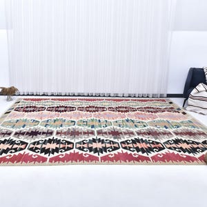 Tapis kilim surdimensionné 10 x 13, grand tapis, 10 x 13, kilim en laine fait main, tapis 10 x 13, nuances de kilim multicolore, milieu du siècle moderne, bohème