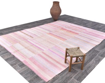 8x10 Kelim Teppich, 200x300 Türkischer Vintage Gestreifter Kelim Teppich, Handgewebter Wollteppich, Kelimteppich, Kilim, Geschenk