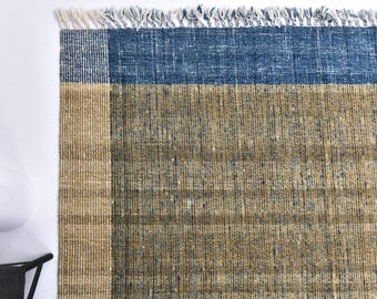6x9 Wool Handwoven Kilim Rug, 6x9 Geometric Area Rug,  6x9 Kilim Rug, 6x9 Mustard Blue Kilim Rug, 6x9 Area Rug, Kithcen Rug, Naturel Rug