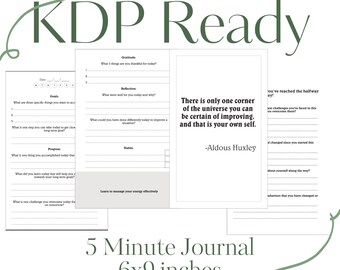 KDP Ready Printable 5 Minute Journal - Commercial Use - KDP Interior and Cover Included! Evergreen Niche! Prompt Journal
