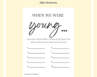 Minimalist Bridal Shower Game When We Were Young Game Canva Template for Bridal Shower Modern Bridal Shower Games 5x7 Instant Download