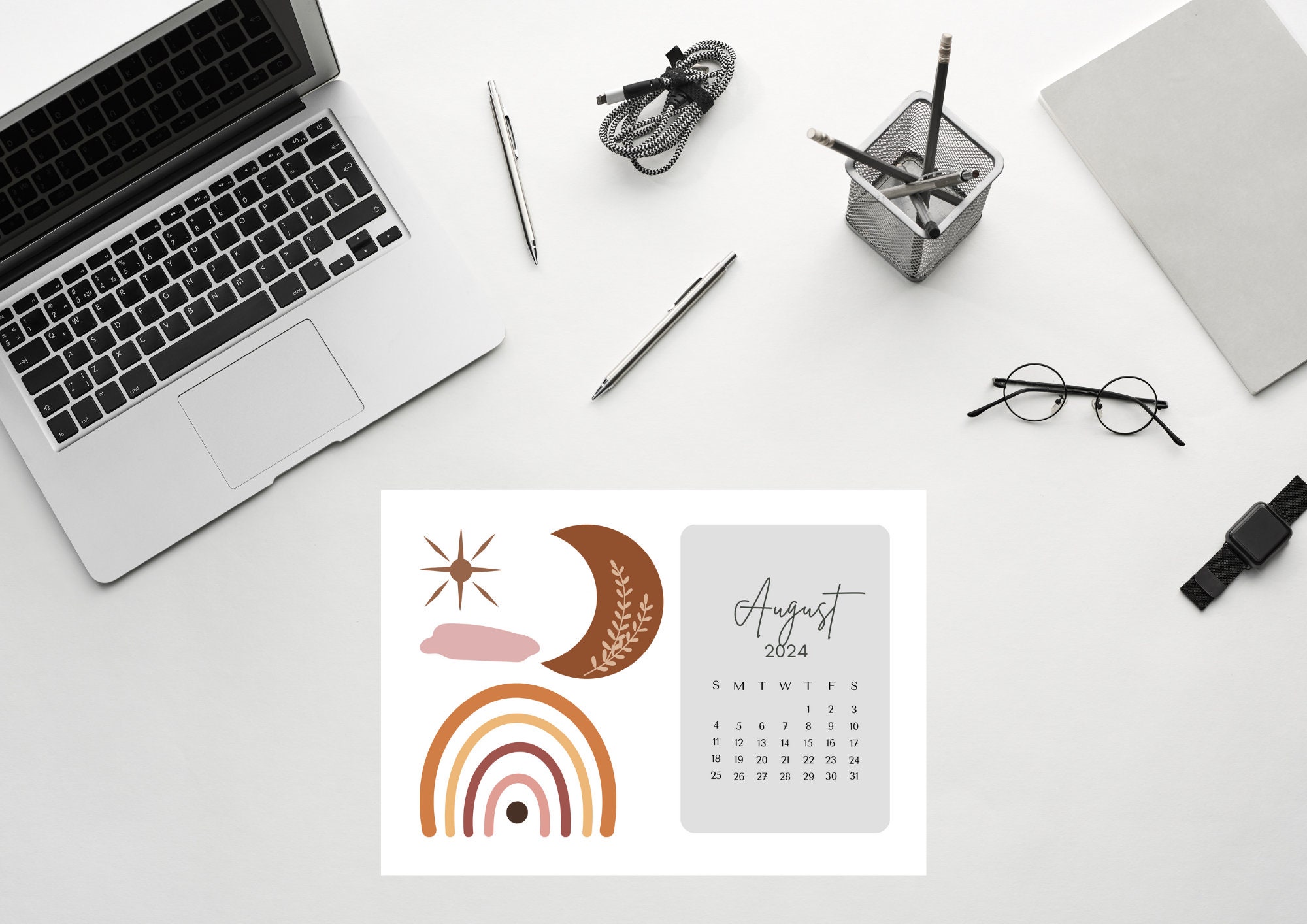 2024 Monthly Boho Calendar Horizontal A4 Size Sunday Start - Etsy