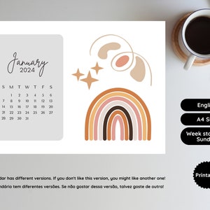 2024 Monthly Boho Calendar Horizontal A4 Size Sunday Start - Etsy