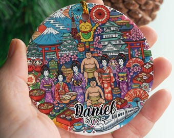 Personalized Japan Ornament, Custom Travel Keepsake, Japanese Gift