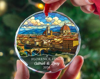 Personalized Florence Italy Ornament, Custom Travel Keepsake Gift, Christmas Glass Ornament for Couples, Vacation Memory Decor