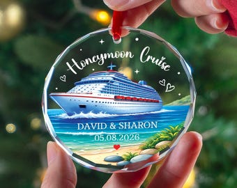 Personalized Honeymoon Cruise Ornament, Custom Wedding Keepsake, Crystal Glass Travel Decor