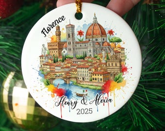 Personalized Florence Ornament: Watercolor Travel Souvenir, Italy City Gift