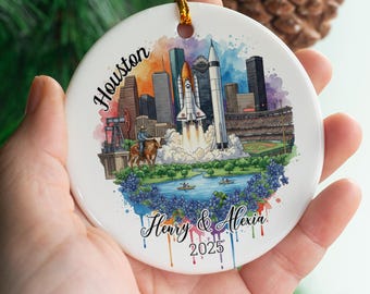 Personalized Houston Ornament: Watercolor Travel Souvenir, USA City Gift
