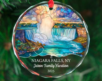 Personalized Niagara Falls Ornament, Custom Family Vacation Keepsake, Stained Glass Christmas Ornament Gift 2025