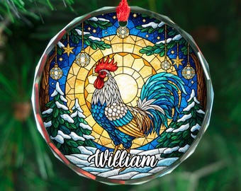Personalized Rooster Stained Glass Ornament, Custom Name Christmas Gift, Farm Animal Keepsake Decoration 2025