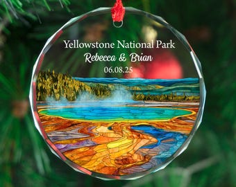 Personalized Yellowstone National Park Ornament, Custom Couple Gift, Grand Prismatic Spring Christmas Keepsake 2025