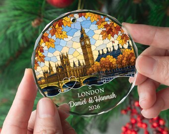 Personalized London Ornament, Custom England Keepsake Gift, Christmas Travel Decor