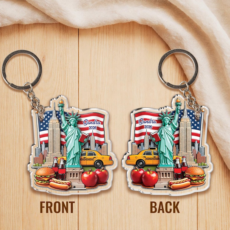 Personalized New York City Acrylic Keychain, NYC Landmark Keyring ...