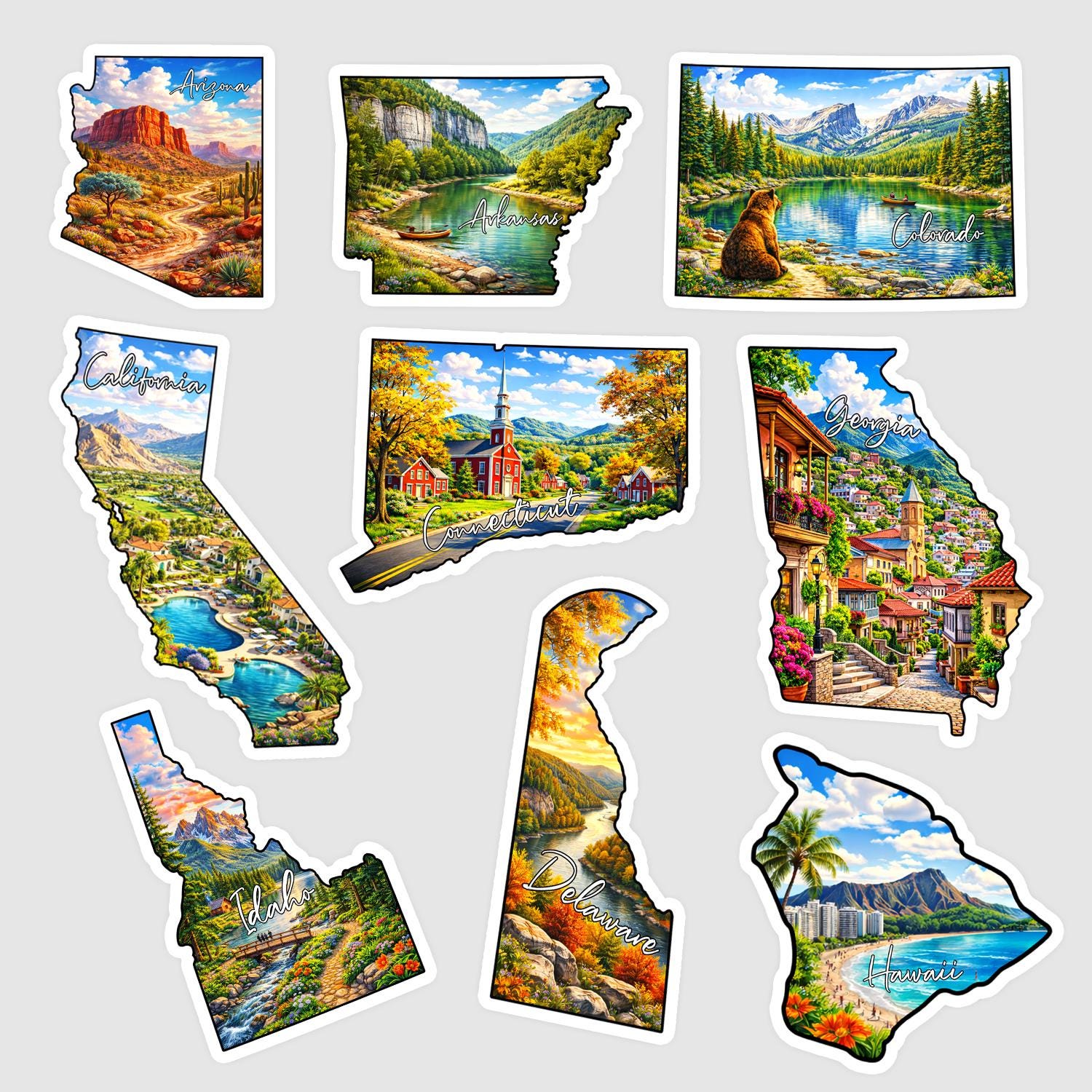 USA State Shape Stickers, Cultural Map Vinyl Decals (50 States) - Etsy