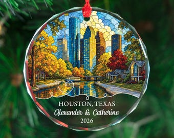 Gepersonaliseerd Houston-ornament, aangepaste skyline kerstherinnering, decor paar naam jaar