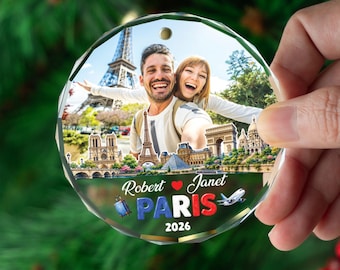Personalized Paris Photo Ornament, Custom France Travel Keepsake, Vacation Memory Christmas Souvenir
