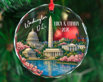 Personalized Washington DC Ornament, Custom City Keepsake Gift, Crystal Christmas Decor