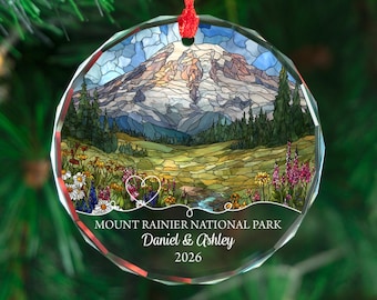 Gepersonaliseerde kristallen ornament Mount Rainier National Park, reisaandenken, cadeau natuurliefhebber