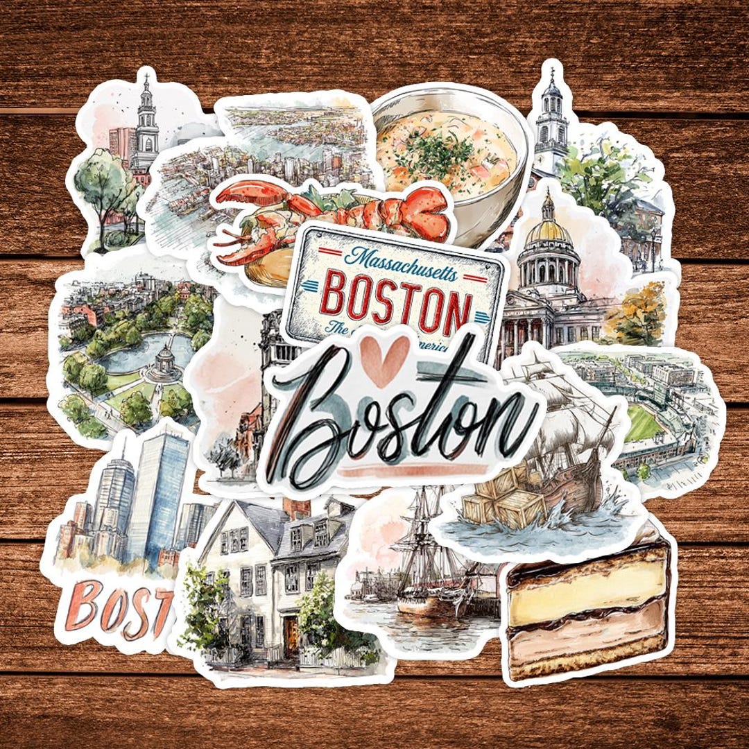 Boston Sticker Pack, New England Travel Decals, Boston Souvenir Gift ...
