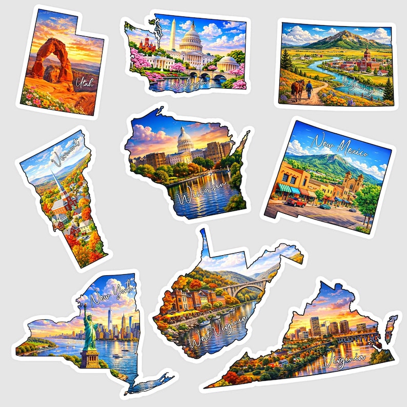 USA State Shape Stickers, Cultural Map Vinyl Decals (50 States) - Etsy