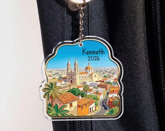 Gepersonaliseerde Guadalajara-sleutelhanger, sleutelhouder kathedraal skyline stadsgezicht, Mexico reizen souvenir