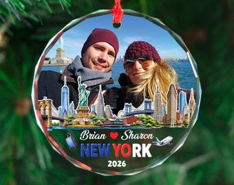 Personalized New York Photo Travel Ornament, Custom Couple Christmas Ornament, New York Vacation Souvenir Gift