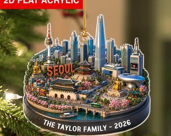 Personalized Seoul Ornament, Custom Korea Keepsake Gift, Christmas Travel Memory Decor