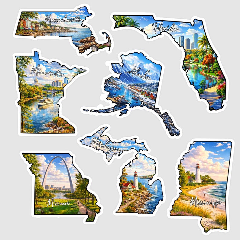 USA State Shape Stickers, Cultural Map Vinyl Decals (50 States) - Etsy