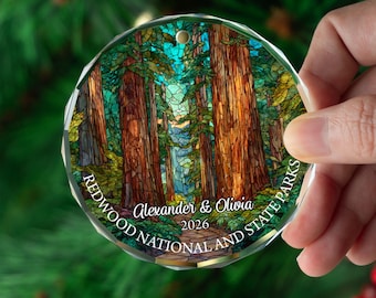Personalized Redwood National Park Ornament, California Road Trip Keepsake, Crystal Glass Souvenir