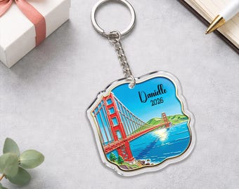 Gepersonaliseerde San Francisco-sleutelhanger, Golden Gate Bridge acrylsleutelhanger, Californië Travel Souvenir Gift