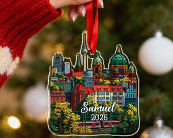 Personalized Berlin Germany Cityscape Acrylic Ornament, Custom Germany Travel Gift, Embroidered Style Berlin Skyline Christmas Keepsake 2026