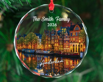 Personalized Amsterdam Ornament, Custom Netherlands Keepsake Gift, Christmas Canal Decor
