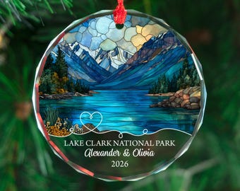 Custom Lake Clark National Park Ornament, Crystal Glass Souvenir, Personalized Travel Keepsake