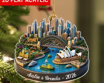 Personalized Sydney Ornament, Custom Australia Keepsake Gift, Christmas Travel Memory Decor