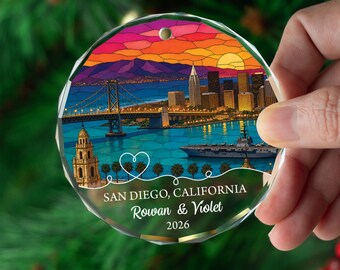 Personalized San Diego Ornament, Custom California Christmas Gift, Coastal Keepsake Decor