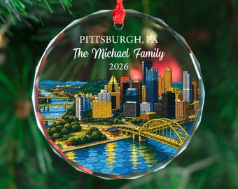 Personalized Pittsburgh Ornament, Custom Family Christmas Gift, City Skyline Keepsake