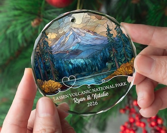 Custom Lassen Volcanic National Park Glass Ornament, Personalized California Travel Keepsake